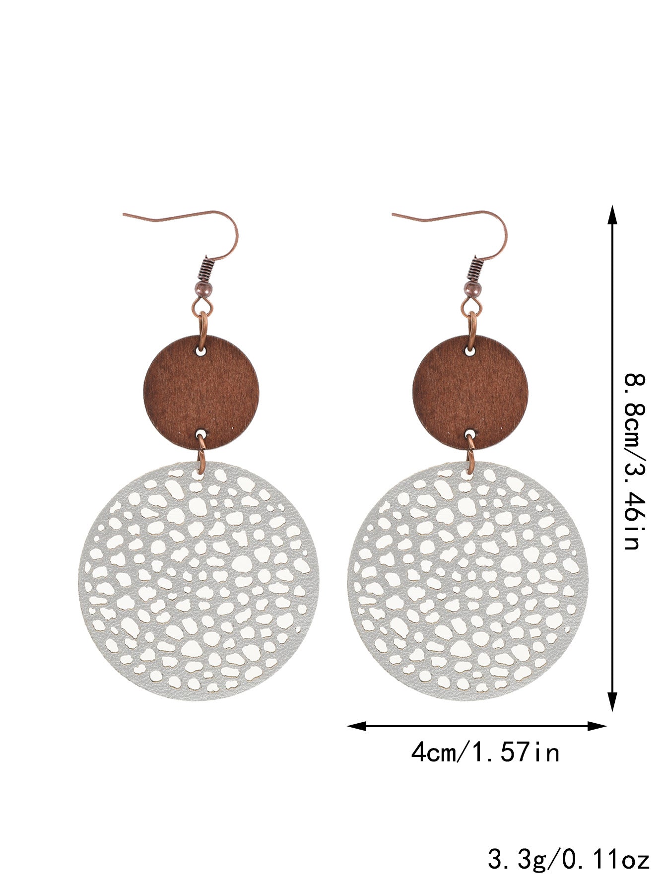 Wholesale Hollow Wood Piece Combination Leather Round Mesh Earrings